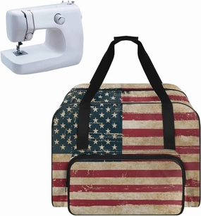 American Flag Sewing Machine Carrying Case Two Way Zipper Sewing Bag with Handle, Sewing Machine Tote Bag Carrying Travel Storage Carrier for Brother, Singer & Most Machines