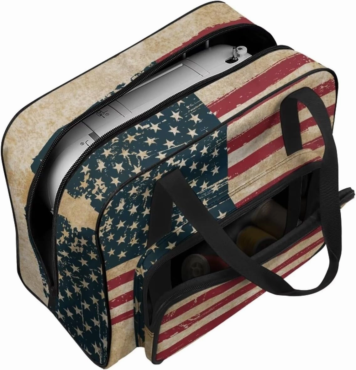 American Flag Sewing Machine Carrying Case Two Way Zipper Sewing Bag with Handle, Sewing Machine Tote Bag Carrying Travel Storage Carrier for Brother, Singer & Most Machines