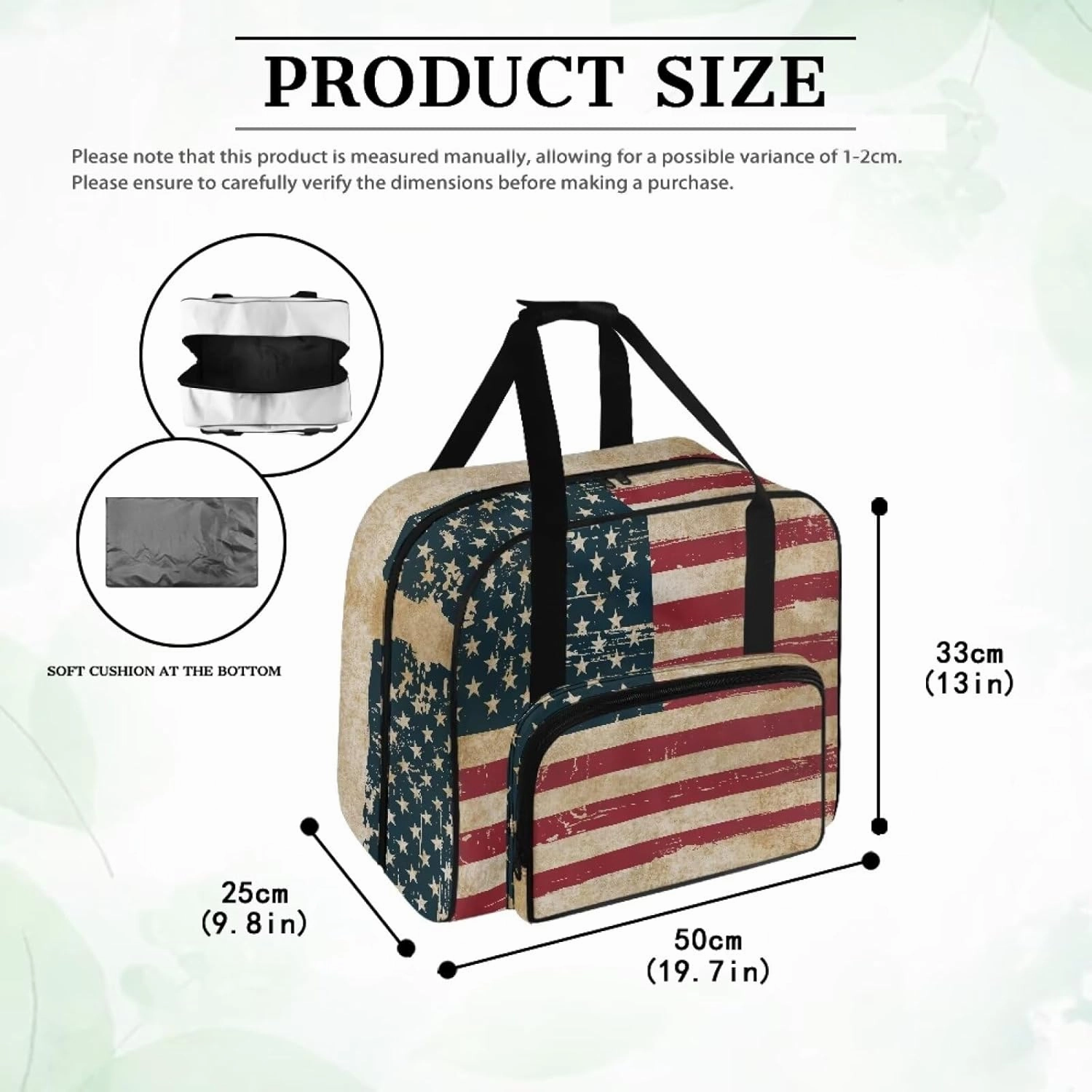 American Flag Sewing Machine Carrying Case Two Way Zipper Sewing Bag with Handle, Sewing Machine Tote Bag Carrying Travel Storage Carrier for Brother, Singer & Most Machines
