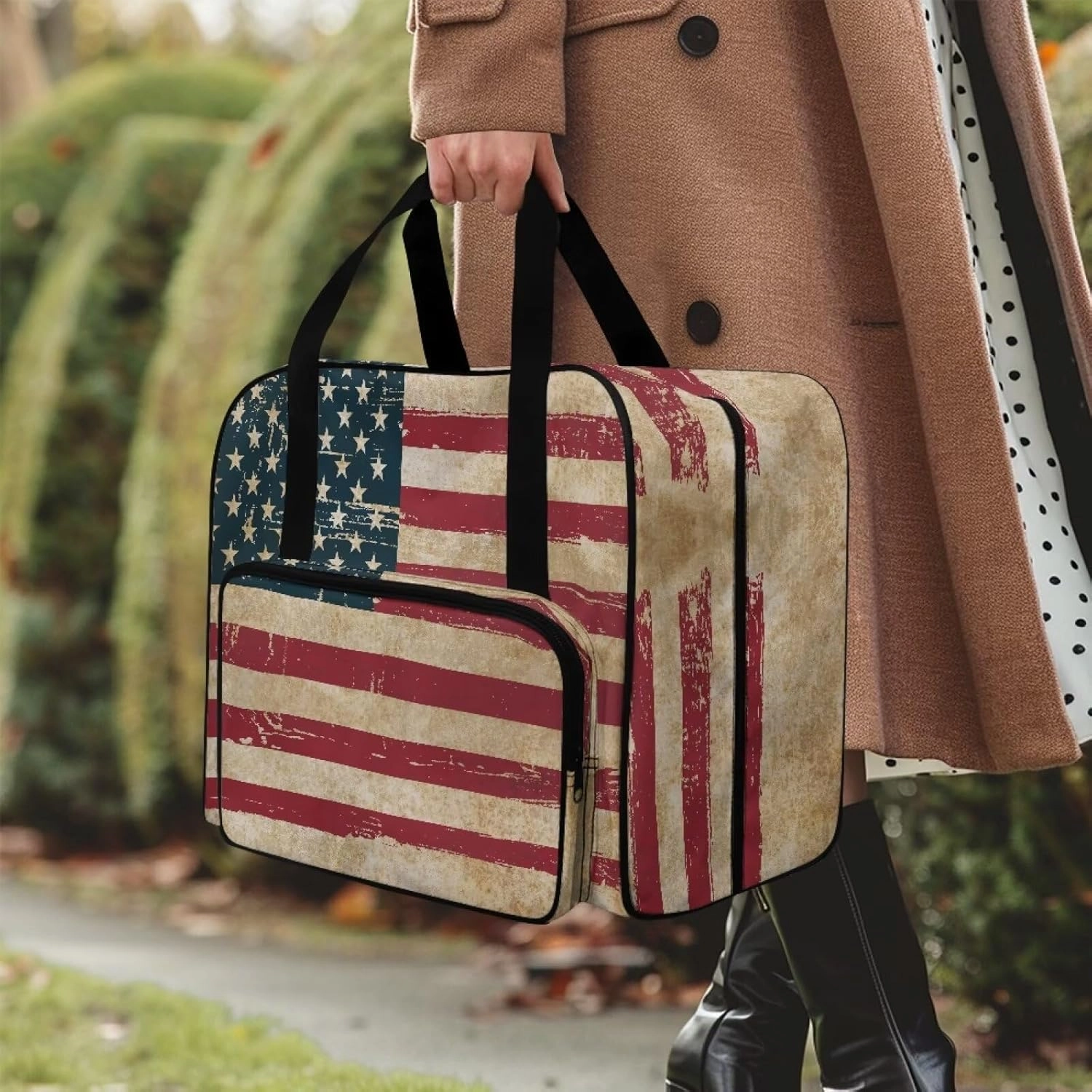 American Flag Sewing Machine Carrying Case Two Way Zipper Sewing Bag with Handle, Sewing Machine Tote Bag Carrying Travel Storage Carrier for Brother, Singer & Most Machines