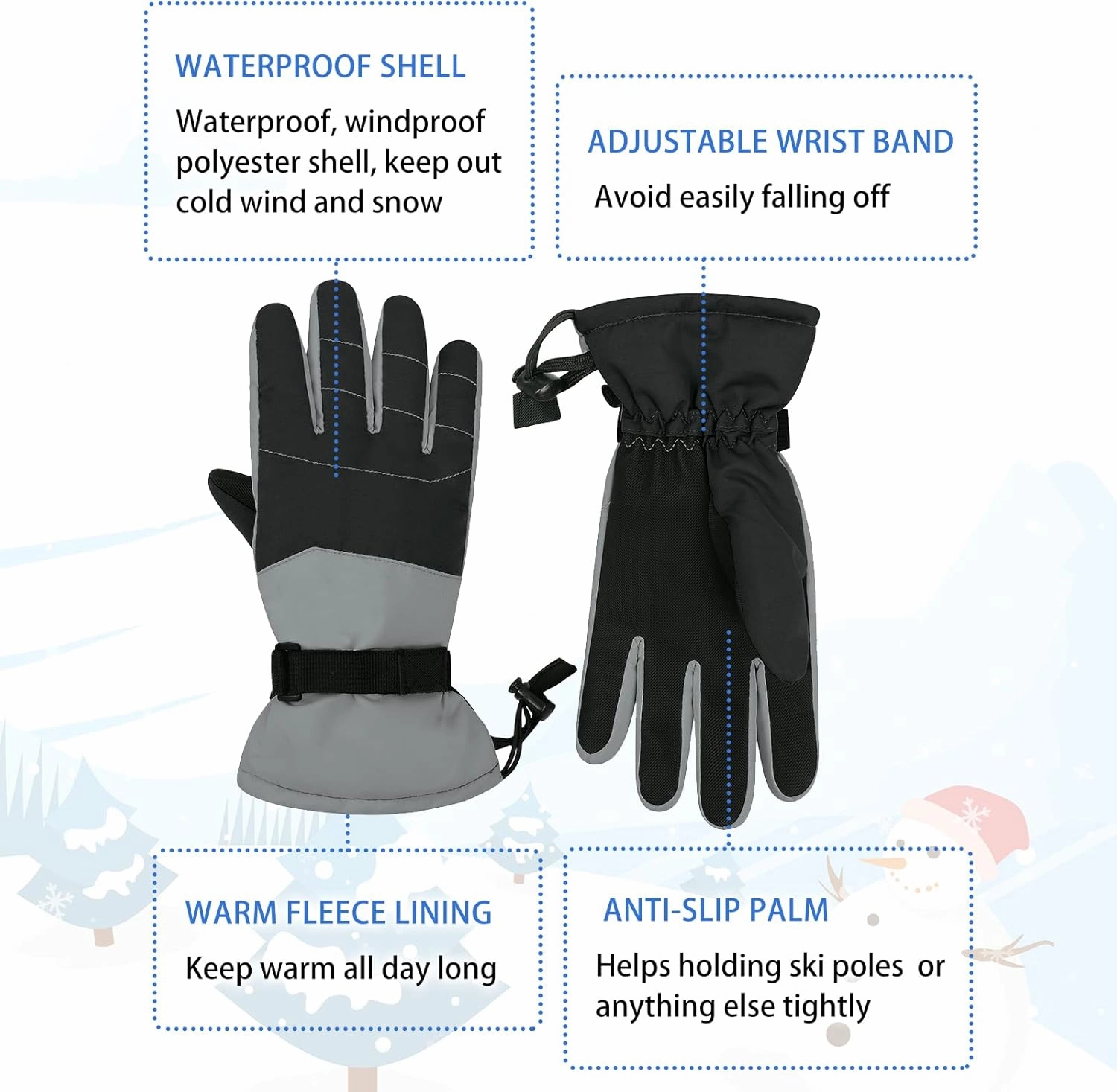 American Trends Kids Waterproof Winter Gloves with Zip Pocket Snow Ski Gloves Boys Girls Toddler Touchscreen Snowboard Gloves