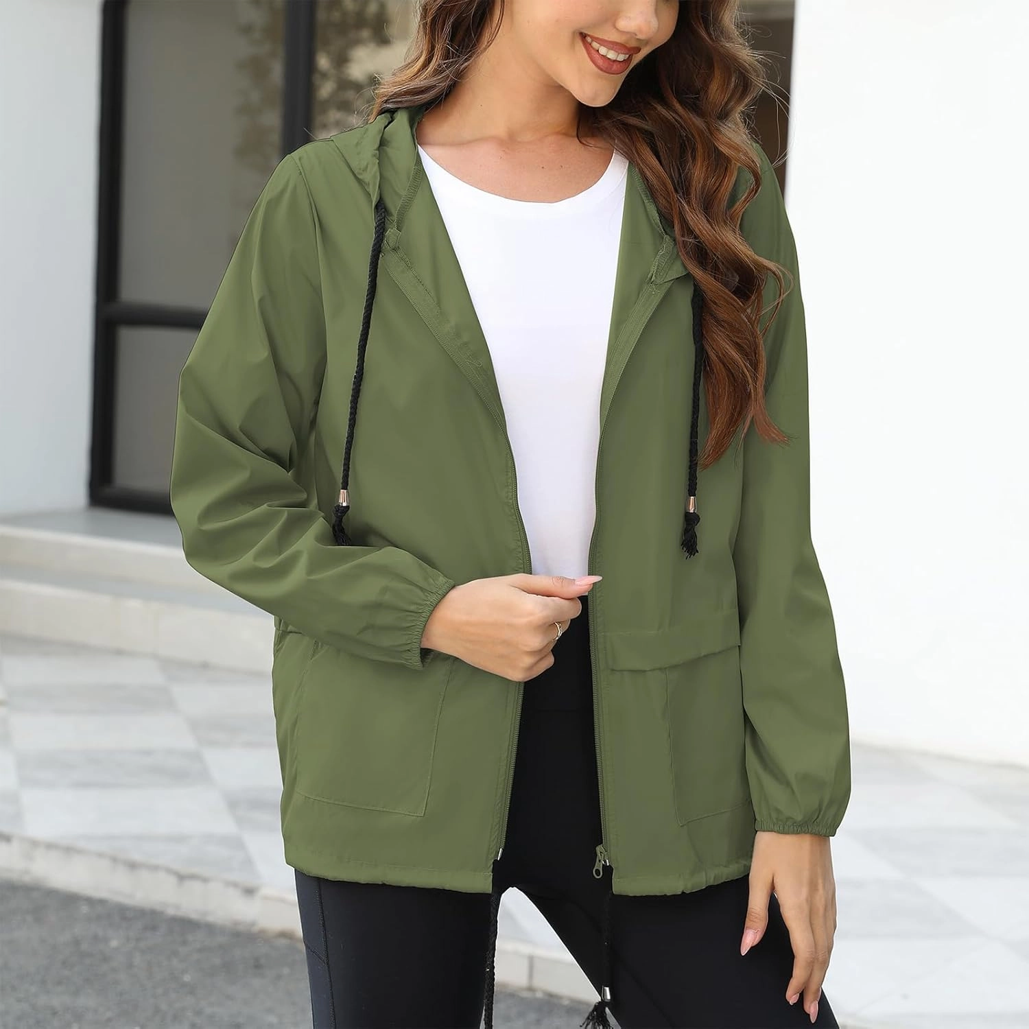 American Trends Women Rain Coats Lightweight Waterproof Outdoor Rain Jacket with Hood Packable Raincoats