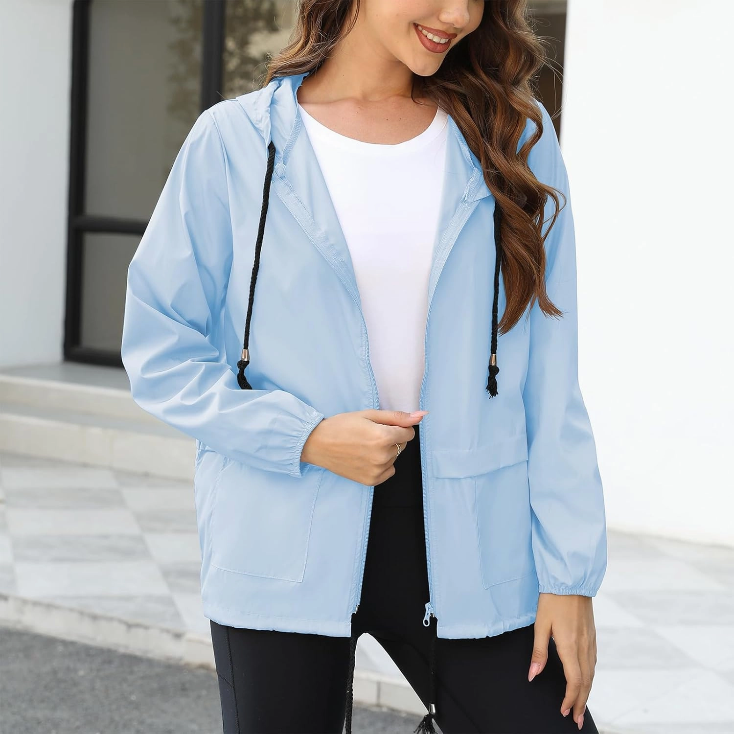 American Trends Women Rain Coats Lightweight Waterproof Outdoor Rain Jacket with Hood Packable Raincoats