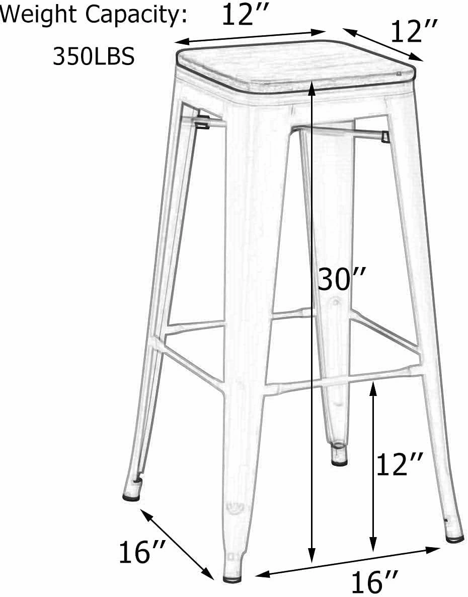 Andeworld Bar Stools Set of 4 Stackable Metal Bar Stools Industrial Counter Height Stools Backless Barstools with Wooden Seats (30 inch, Matte Black with Wooden Seats)