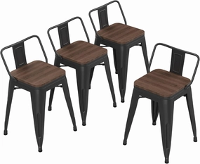 Andeworld Metal Bar Stools 18 inch, Industrial Black stools with Wooden Seat for Classroom Kitchen,Stackable Short Stools Metal Dining Chairs Set of 4 (18 inch, Matte Black with Wooden Seat)