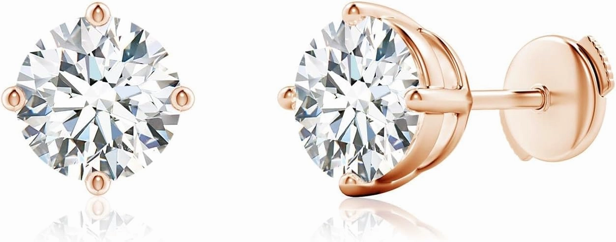 ANGARA Basket-Set Lab Grown Diamond Solitaire Stud Earrings in 14K Rose Gold for Women (Size-7.4mm | Carat- 3 Ct tw.) | April Birthstone, Anniversary, Engagement Jewelry Gift for Women