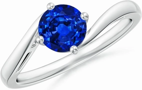 Angara Natural Classic Round 1 ct Blue Sapphire Solitaire Bypass Engagement Ring in 14K White Gold for Women (Size-6mm) | September Birthstone Jewelry