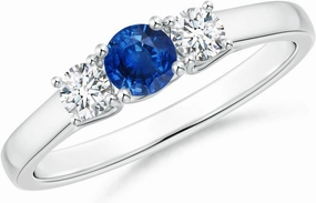 Angara Natural Classic Round Sapphire and Diamond Three Stone Ring in Platinum for Women (Size-4mm) | September Birthstone Jewelry