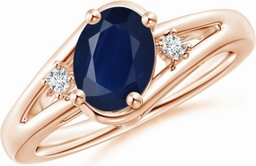 Angara Natural Prong-Set 1.55 ct Blue Sapphire and Diamond Split Shank Engagement Ring in 14K Rose Gold for Women (Size-8x6mm) | September Birthstone Jewelry