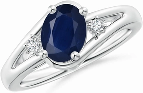 Angara Natural Prong-Set 1.55 ct Blue Sapphire and Diamond Split Shank Engagement Ring in 14K White Gold for Women (Size-8x6mm) | September Birthstone Jewelry