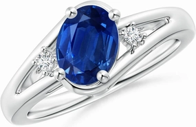 Angara Natural Prong-Set 1.55 ct Blue Sapphire and Diamond Split Shank Engagement Ring in 14K White Gold for Women (Size-8x6mm) | September Birthstone Jewelry