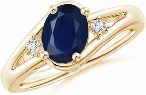 Angara Natural Prong-Set 1.55 ct Blue Sapphire and Diamond Split Shank Engagement Ring in 14K Yellow Gold for Women (Size-8x6mm) | September Birthstone Jewelry