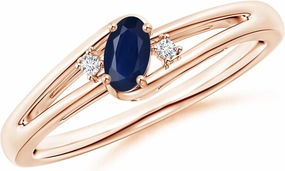 Angara Natural Prong-Set Blue Sapphire and Diamond Split Shank Engagement Ring in 14K Rose Gold for Women (Size-5x3mm) | September Birthstone Jewelry