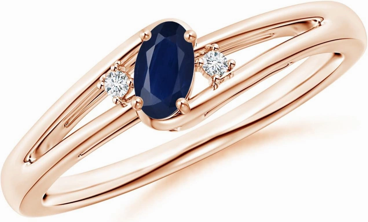 Angara Natural Prong-Set Blue Sapphire and Diamond Split Shank Engagement Ring in 14K Rose Gold for Women (Size-5x3mm) | September Birthstone Jewelry