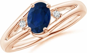 Angara Natural Prong-Set Blue Sapphire and Diamond Split Shank Engagement Ring in 14K Rose Gold for Women (Size-7x5mm) | September Birthstone Jewelry