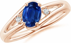 Angara Natural Prong-Set Blue Sapphire and Diamond Split Shank Engagement Ring in 14K Rose Gold for Women (Size-7x5mm) | September Birthstone Jewelry