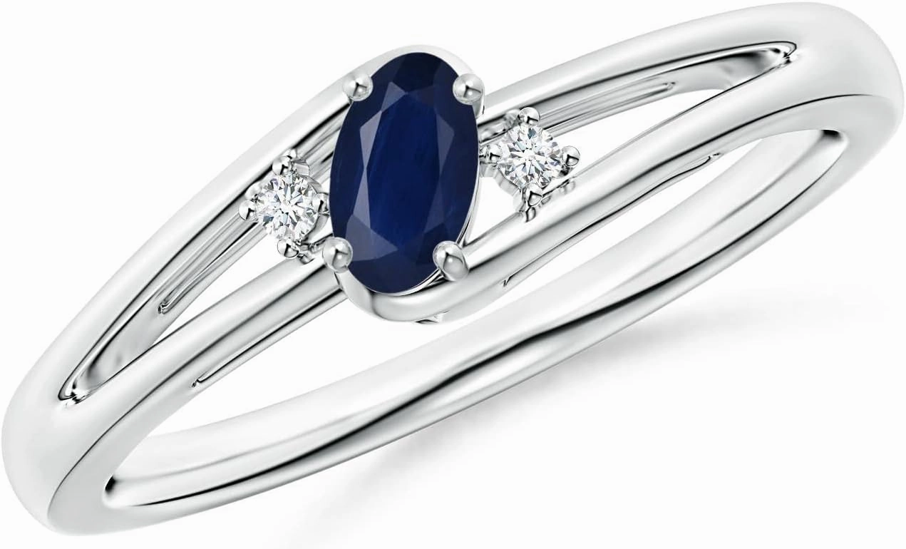 Angara Natural Prong-Set Blue Sapphire and Diamond Split Shank Engagement Ring in 14K White Gold for Women (Size-5x3mm) | September Birthstone Jewelry
