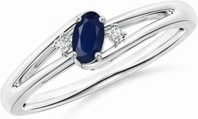 Angara Natural Prong-Set Blue Sapphire and Diamond Split Shank Engagement Ring in 14K White Gold for Women (Size-5x3mm) | September Birthstone Jewelry