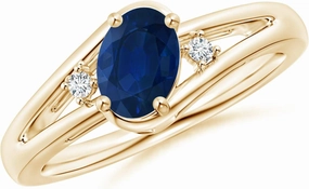 Angara Natural Prong-Set Blue Sapphire and Diamond Split Shank Engagement Ring in 14K Yellow Gold for Women (Size-7x5mm) | September Birthstone Jewelry