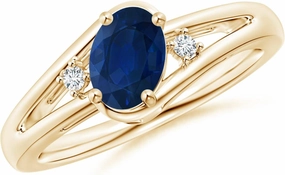 Angara Natural Prong-Set Blue Sapphire and Diamond Split Shank Engagement Ring in 14K Yellow Gold for Women (Size-7x5mm) | September Birthstone Jewelry