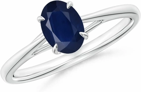 Angara Natural Prong-Set Oval Sapphire Cathedral Solitaire Ring in 14K White Gold for Women (Size-7x5mm) | September Birthstone Jewelry