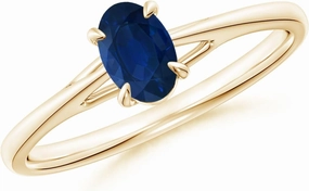 Angara Natural Prong-Set Oval Sapphire Cathedral Solitaire Ring in 14K Yellow Gold for Women (Size-6x4mm) | September Birthstone Jewelry