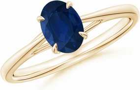 Angara Natural Prong-Set Oval Sapphire Cathedral Solitaire Ring in 14K Yellow Gold for Women (Size-7x5mm) | September Birthstone Jewelry