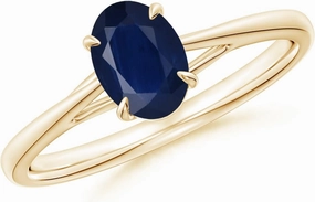 Angara Natural Prong-Set Oval Sapphire Cathedral Solitaire Ring in 14K Yellow Gold for Women (Size-7x5mm) | September Birthstone Jewelry