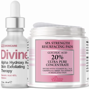 Anti Aging Skin Care Set: Mandelic Acid Peel 40% & Glycolic Resurfacing Pads - This Ultra Potent Duo Will Purify Your Skin & Eliminate Wrinkles, Acne Scarring For an Ultra Clear & Glowing Complexion
