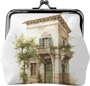 Antique Building with Roman Olive Branch and Greek Print Practicality Coin Purse Cute Mini Coin Pouch for Women (4.52 x 4.13in) Exquisite