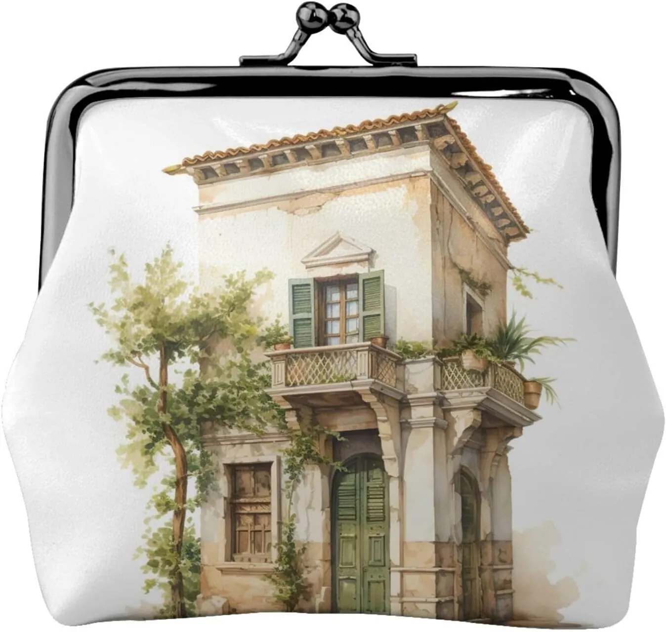 Antique Building with Roman Olive Branch and Greek Print Practicality Coin Purse Cute Mini Coin Pouch for Women (4.52 x 4.13in) Exquisite