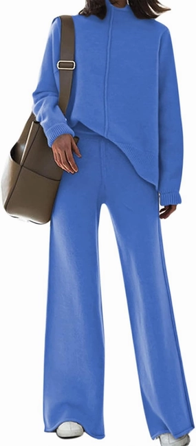AOHITE Womens 2 Piece Outfit Set Long Sleeve Knit Pullover Sweater Top and Wide Leg Pants Sweatsuit