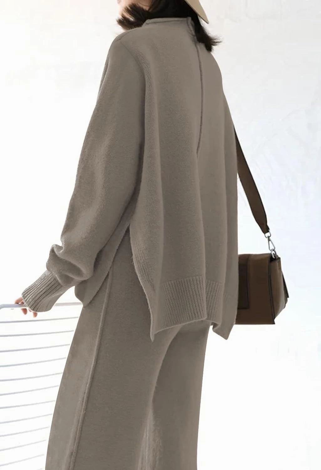 AOHITE Womens 2 Piece Outfit Set Long Sleeve Knit Pullover Sweater Top and Wide Leg Pants Sweatsuit
