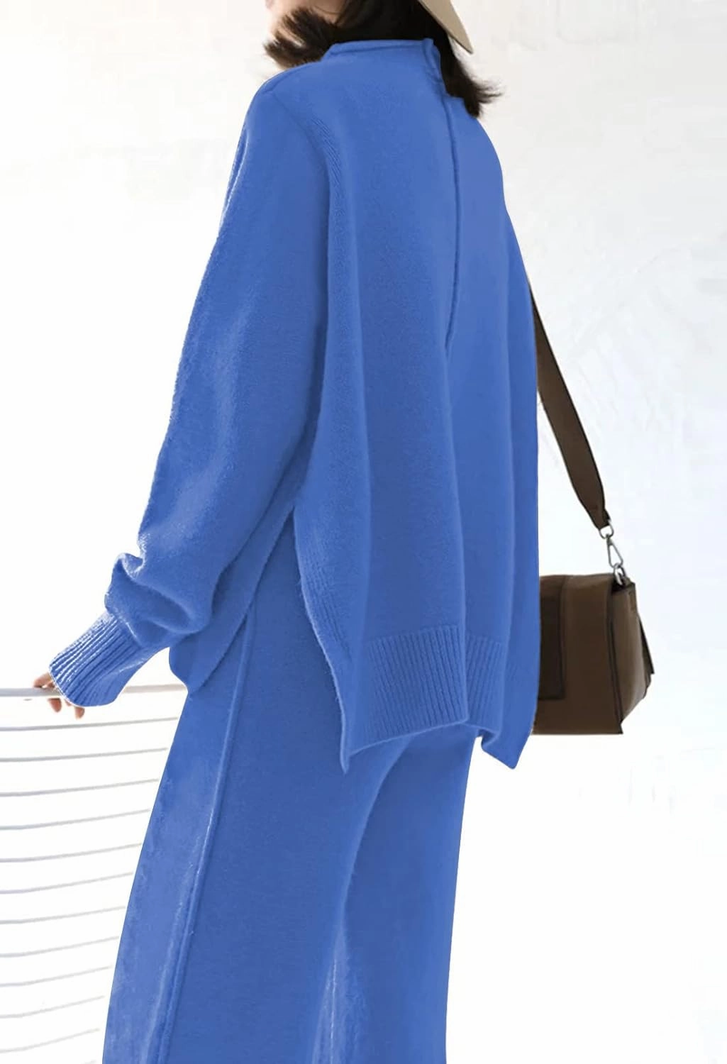AOHITE Womens 2 Piece Outfit Set Long Sleeve Knit Pullover Sweater Top and Wide Leg Pants Sweatsuit