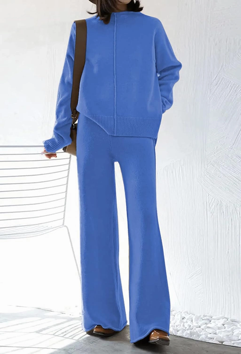 AOHITE Womens 2 Piece Outfit Set Long Sleeve Knit Pullover Sweater Top and Wide Leg Pants Sweatsuit