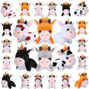 Aoriher 24 Pcs Cow Adopt Party Favor Bulk Standing Cow Plush Toys 3.15 Inch Mini Keychain Toys with Detachable Chain for Western Party Farm Themed Birthday Favors Supplies
