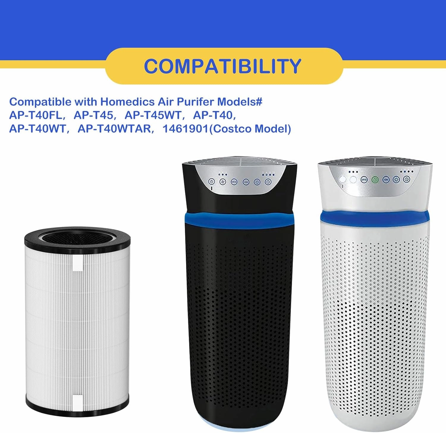 AP-T40FL True HEPA Replacement Filter Compatible with 1461901 Homedics Total Clean 5-in-1 Air Cleaner Purifier, AP-T40 AP-T45WT AP-T40WT AP-T45-BK AP-T45-WT AP-T40WTAR, 2 Pack
