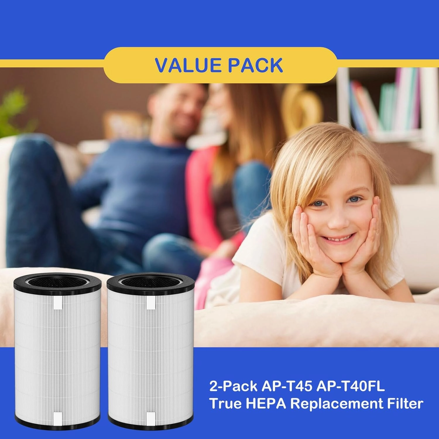 AP-T40FL True HEPA Replacement Filter Compatible with 1461901 Homedics Total Clean 5-in-1 Air Cleaner Purifier, AP-T40 AP-T45WT AP-T40WT AP-T45-BK AP-T45-WT AP-T40WTAR, 2 Pack