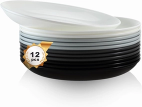 APEO Dinner Plates Set of 12 Reusable Kitchen Plates Dishwasher Microwave Safe Dinner Party Plastic Plates Lightweight Unbreakable Dish set BPA-Free 4 Colors 9.3 Inch