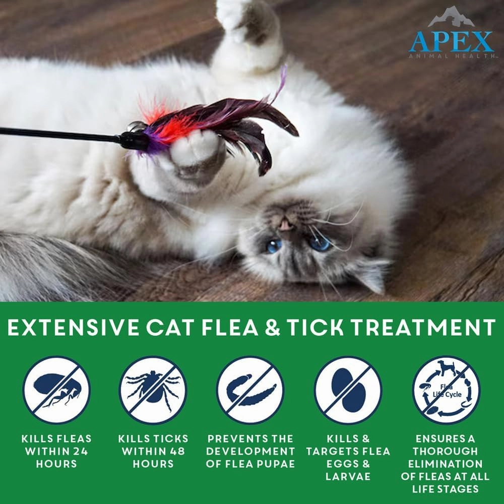 Apex Plus Flea Treatment for Cats, 1.5  lbs | 3-Month Supply | Cat Flea and Tick Treatment Drops | 24-Hour Activation, Waterproof, 30-Day Protection