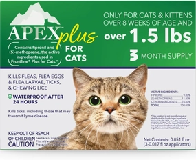 Apex Plus Flea Treatment for Cats, 1.5  lbs | 3-Month Supply | Cat Flea and Tick Treatment Drops | 24-Hour Activation, Waterproof, 30-Day Protection