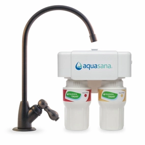 Aquasana Under Sink Water Filter System - Reduces PFAS, Lead, & Chlorine in Drinking Water - Under Counter Claryum Filtration for Kitchen - 2-Stage - Oil-Rubbed Bronze Faucet - AQ-5200.62