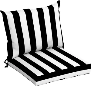 Arden Outdoor Dining Chair Cushion, 21 x 21, Rain-Proof, Fade Resistant 21 x 21, Black Cabana Stripe