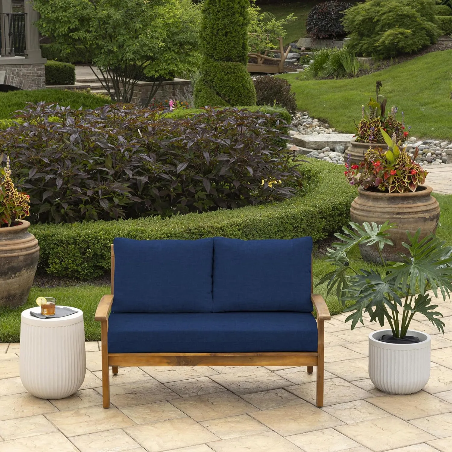 Arden Outdoor Loveseat Cushion Set, 48 x 24, Water Repellent, Fade Resistant, Cushion Set for Couch, Bench, and Swing 48 x 24, Sapphire Blue Leala