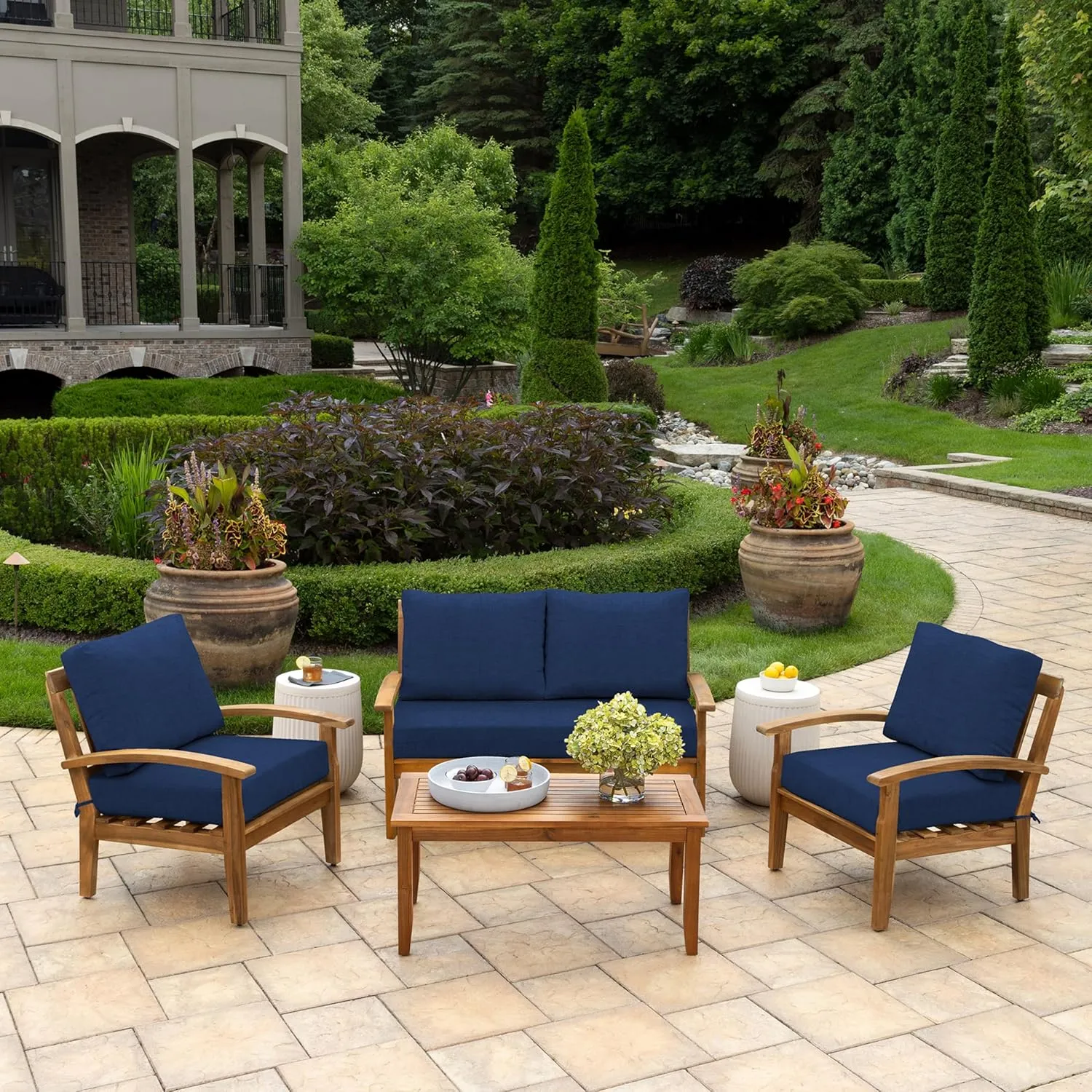 Arden Outdoor Loveseat Cushion Set, 48 x 24, Water Repellent, Fade Resistant, Cushion Set for Couch, Bench, and Swing 48 x 24, Sapphire Blue Leala