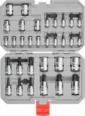 ARES 31033 – 32-Piece Master Torx Bit Socket and Socket Set – 1/4-Inch, 3/8-Inch, and 1/2-Inch Drives - S2 Steel Set Includes Star and Tamper Star Bit Sockets and E-Torx Sockets