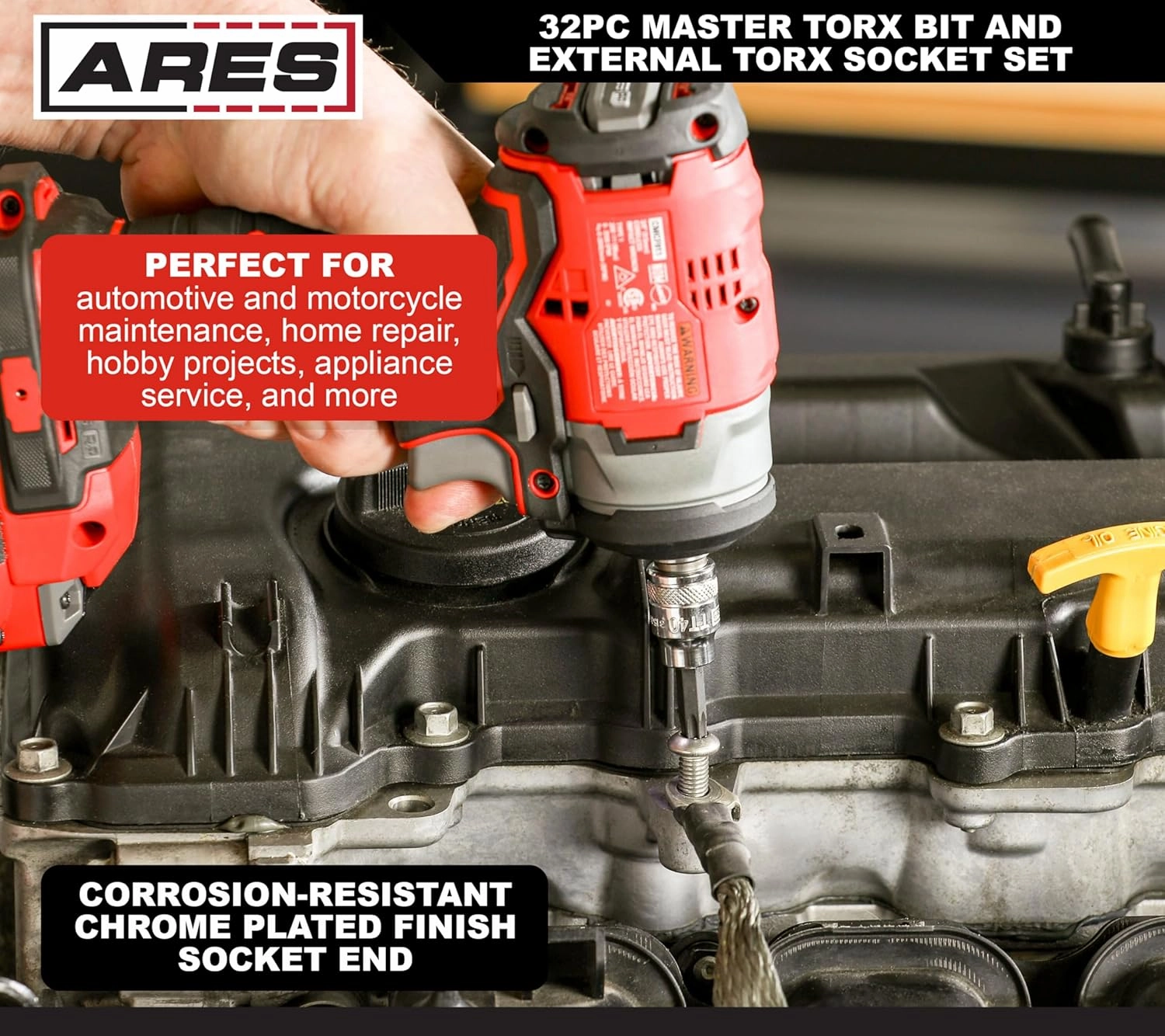 ARES 31033 – 32-Piece Master Torx Bit Socket and Socket Set – 1/4-Inch, 3/8-Inch, and 1/2-Inch Drives - S2 Steel Set Includes Star and Tamper Star Bit Sockets and E-Torx Sockets