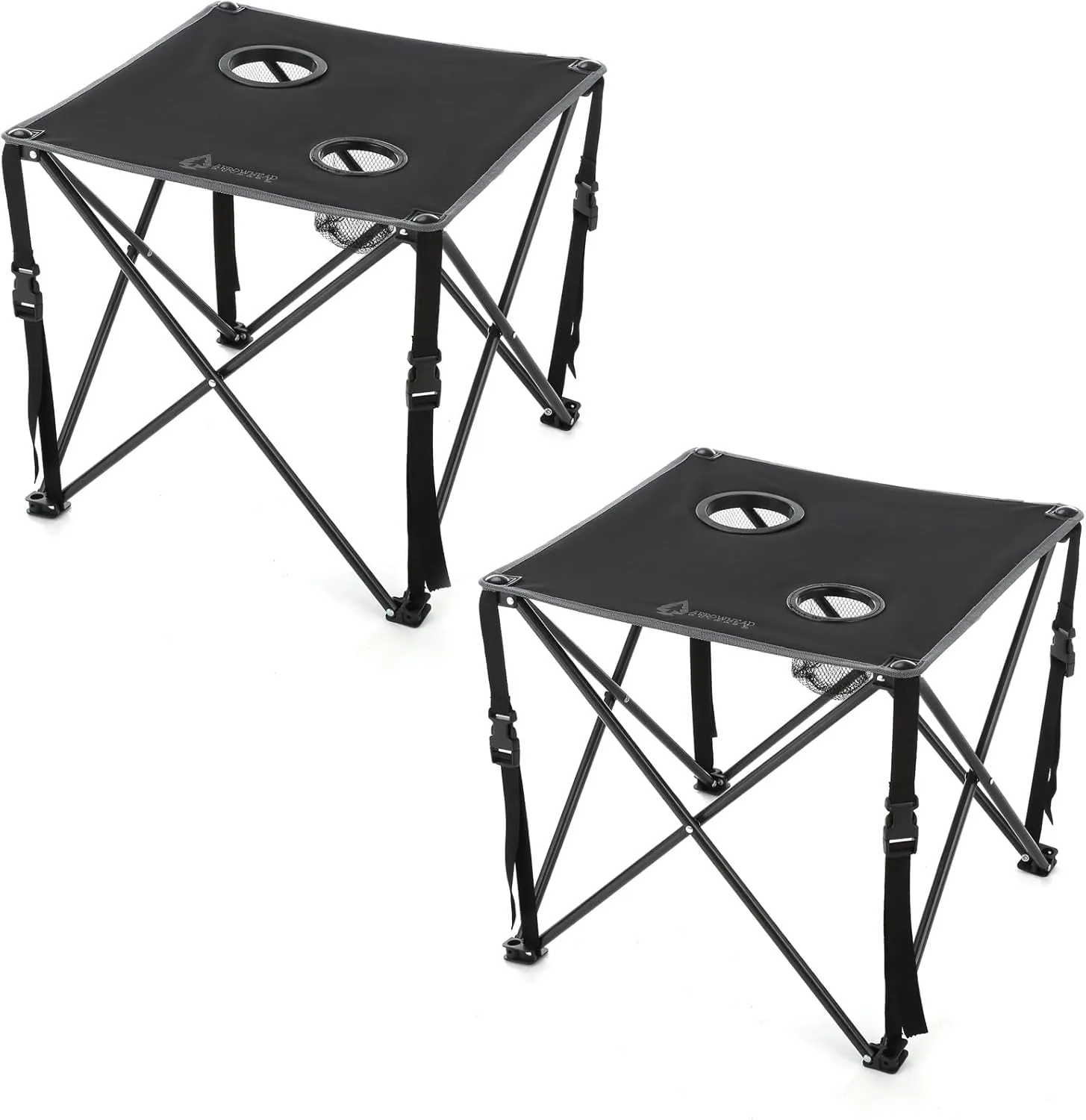ARROWHEAD OUTDOOR 2-Pack 26” (66cm) Heavy-Duty Portable Camping Folding Table, 2 Cup Holders, Compact, Square, Carrying Case Included, Steel Frame, High-Grade 600D Canvas