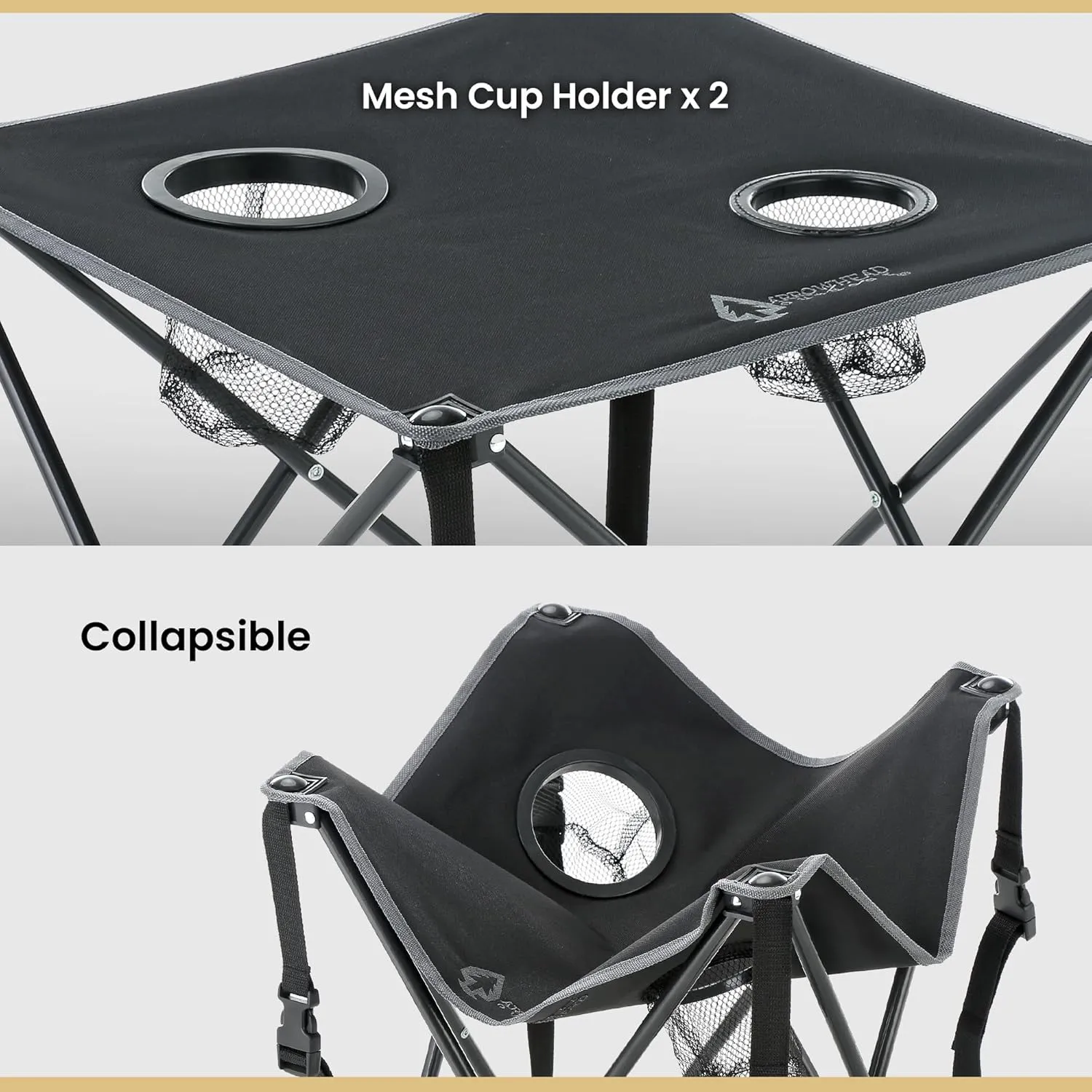 ARROWHEAD OUTDOOR 2-Pack 26” (66cm) Heavy-Duty Portable Camping Folding Table, 2 Cup Holders, Compact, Square, Carrying Case Included, Steel Frame, High-Grade 600D Canvas