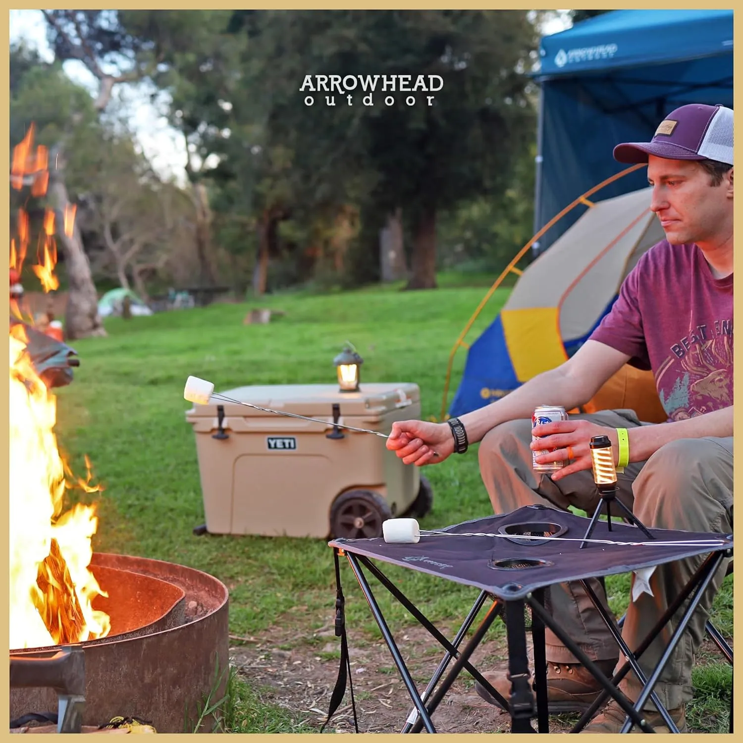 ARROWHEAD OUTDOOR 2-Pack 26” (66cm) Heavy-Duty Portable Camping Folding Table, 2 Cup Holders, Compact, Square, Carrying Case Included, Steel Frame, High-Grade 600D Canvas